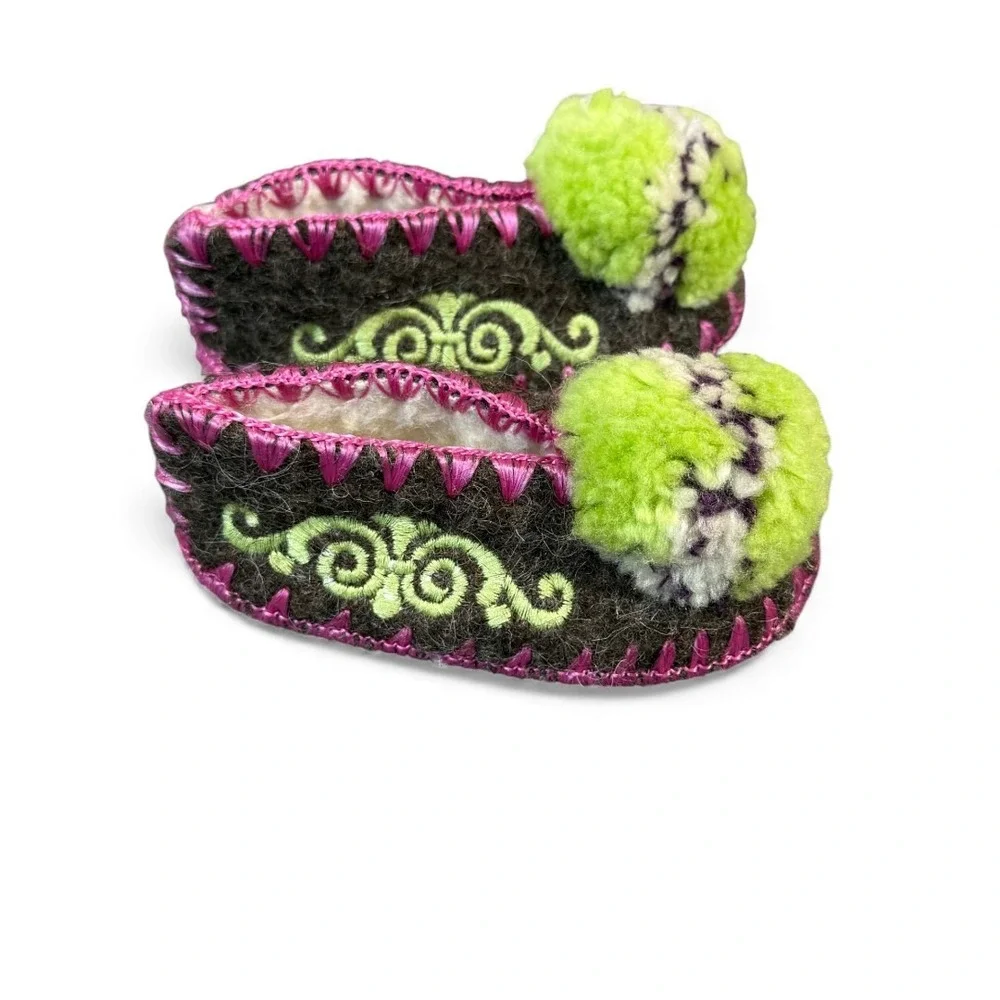 Karagiannis Handmade‎ Traditional Greek Wool Slipper Baby Purple Green UK 3 Gift